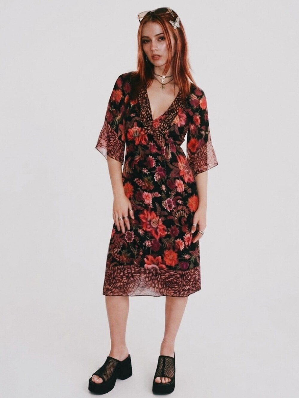 Vintage Nolita Red Floral Silk Dress L